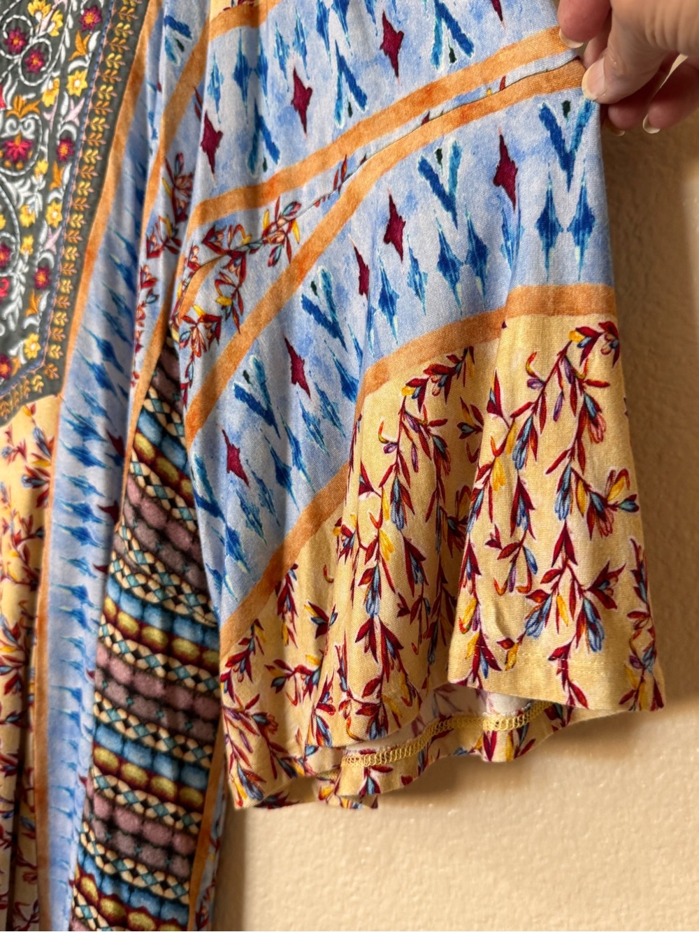 Soft Surroundings Embroidered Mixed Print Boho Tunic Top Jersey Blue 3X - Picture 4 of 11